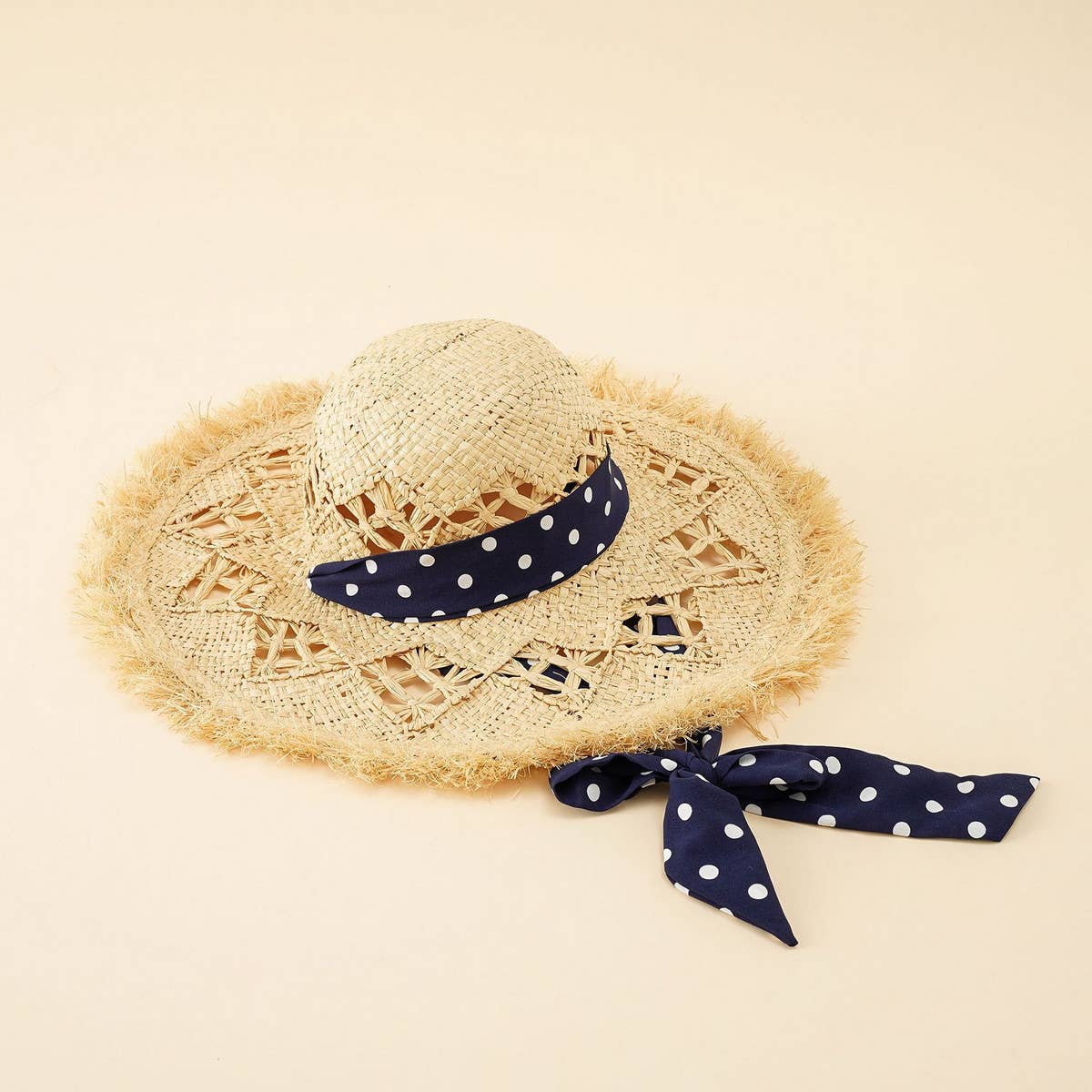 BOW LACE HOLLOW STRAW HAT_CWAH1430