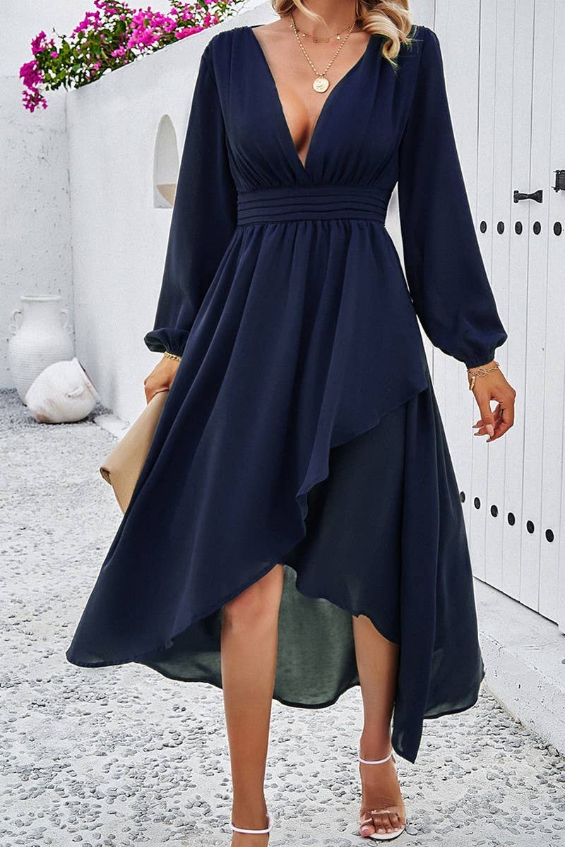 CWDMD4831_SPRING AND AUTUMN SLIM WAIST DRESS WITH SEXY SWING