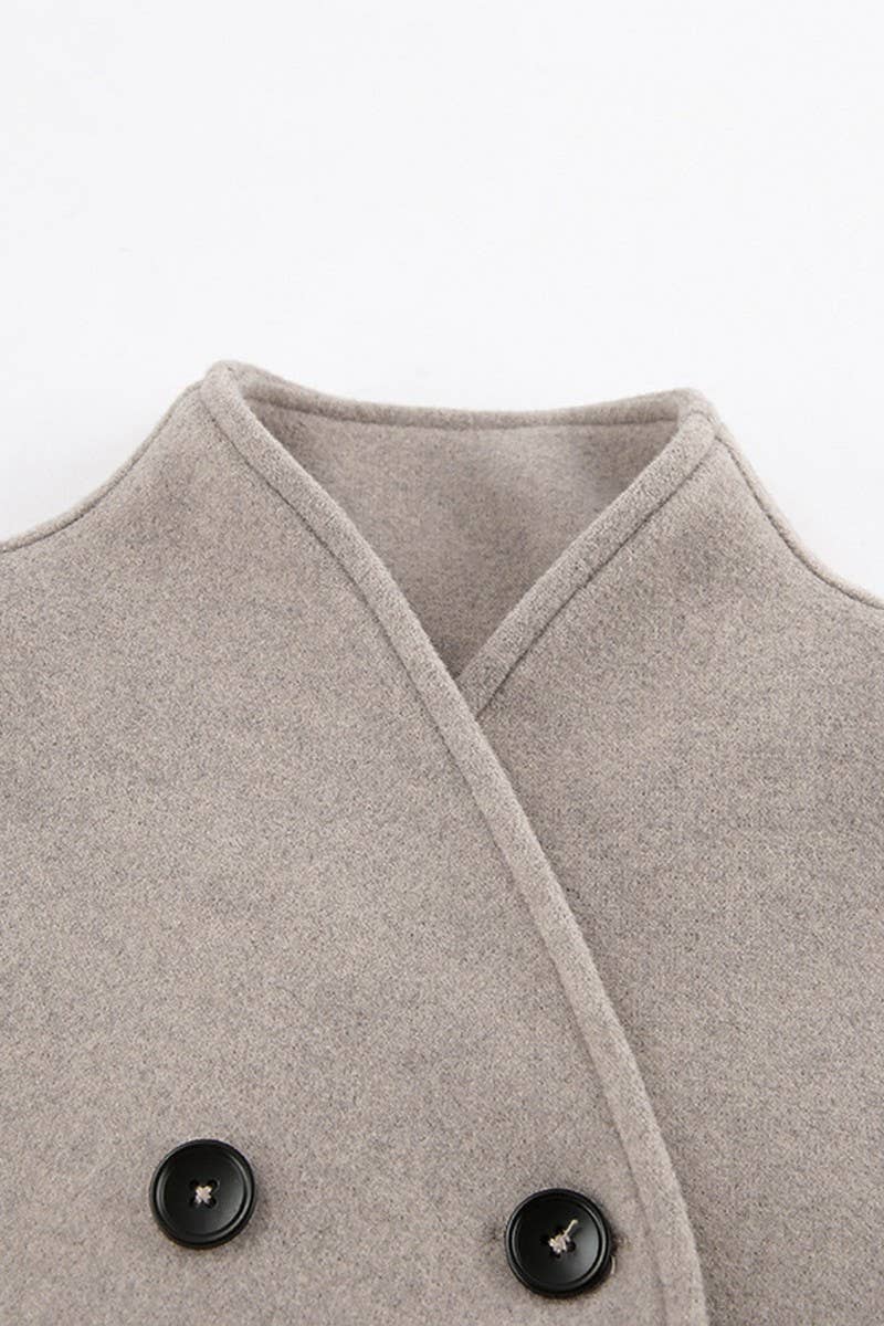 CWOCO1112_SOLID COLOR RETRO V-NECK BROWN WOOLEN COAT