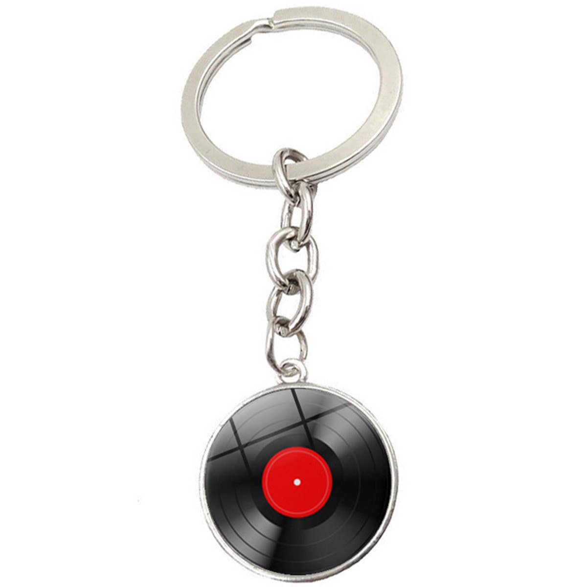 BLACK VINYL RECORD TIME GEMSTONE KEYCHAIN PENDANT_CWMM0495