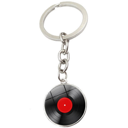 BLACK VINYL RECORD TIME GEMSTONE KEYCHAIN PENDANT_CWMM0495