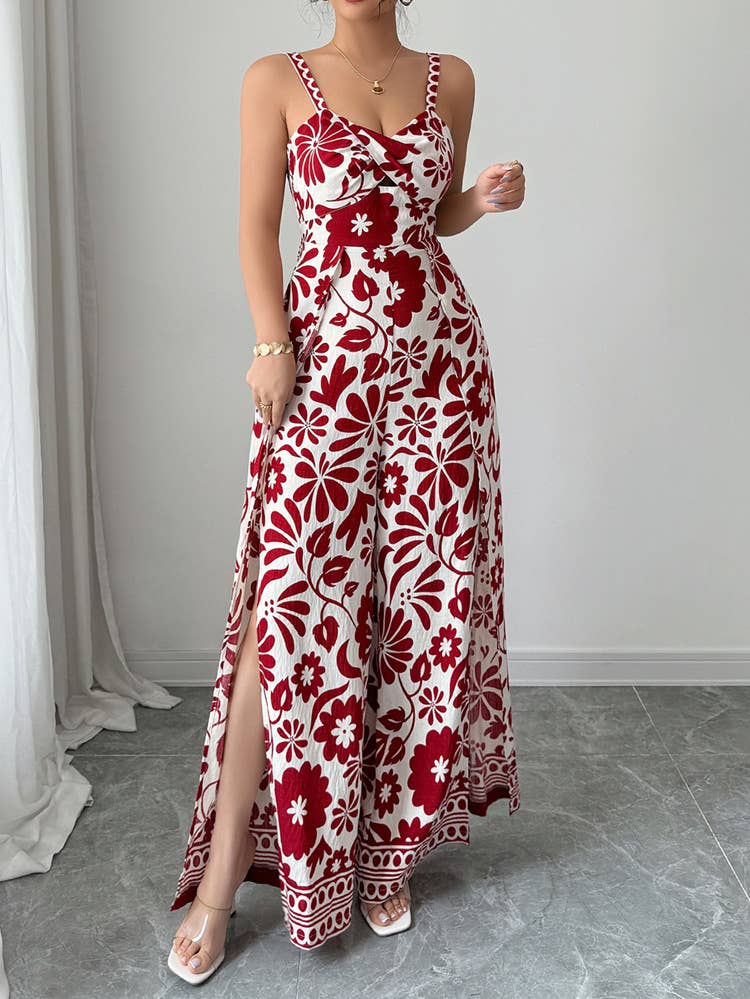 Elegant Twist Knot Printed Wide Leg Jumpsuit