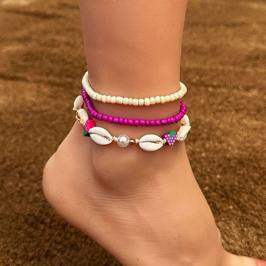 Boho Beaded Anklet ??Starfish & Shell Charms_CWMM6344