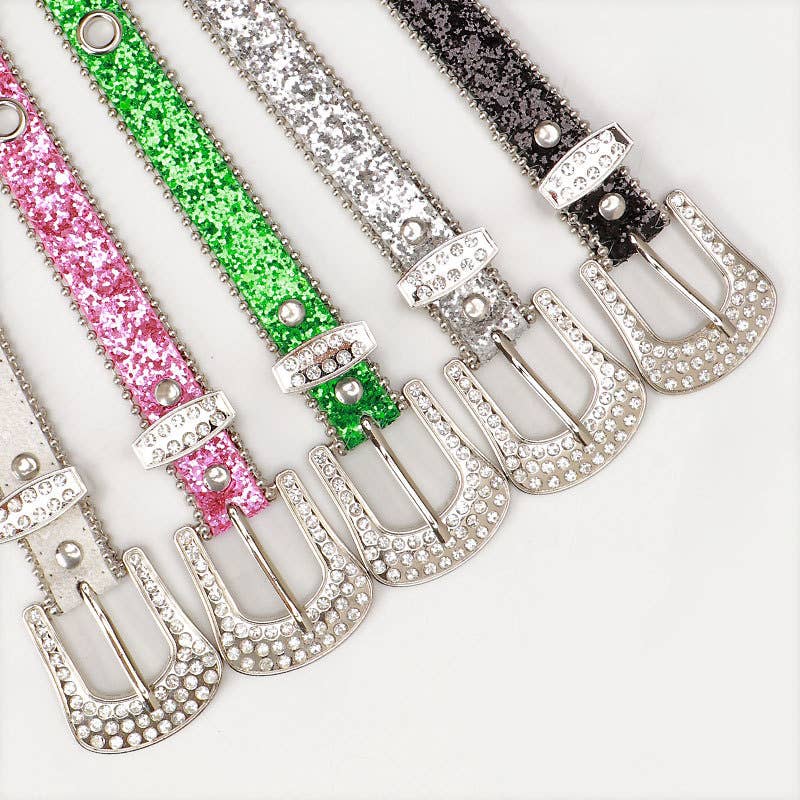Trendy rhinestone needle buckle women's belt