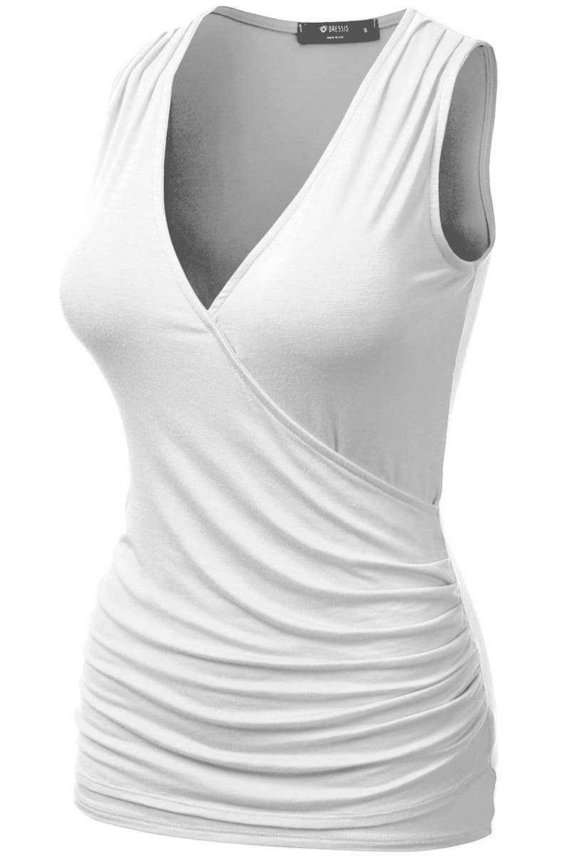 AWTTK624-1P_Sleeveless Tank Tops Deep V-Neck Surplice Wrap