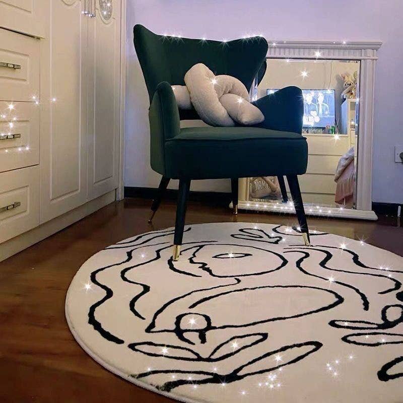 Thick Black & White Round Rug for Living Room