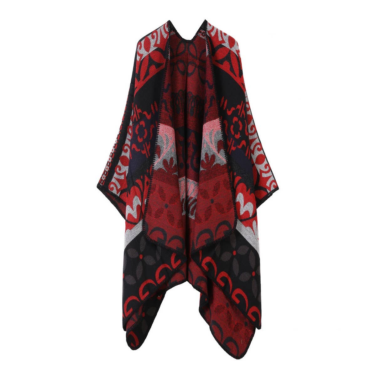 SHAWL SCARF KNITTED JACQUARD SLIT CAPE