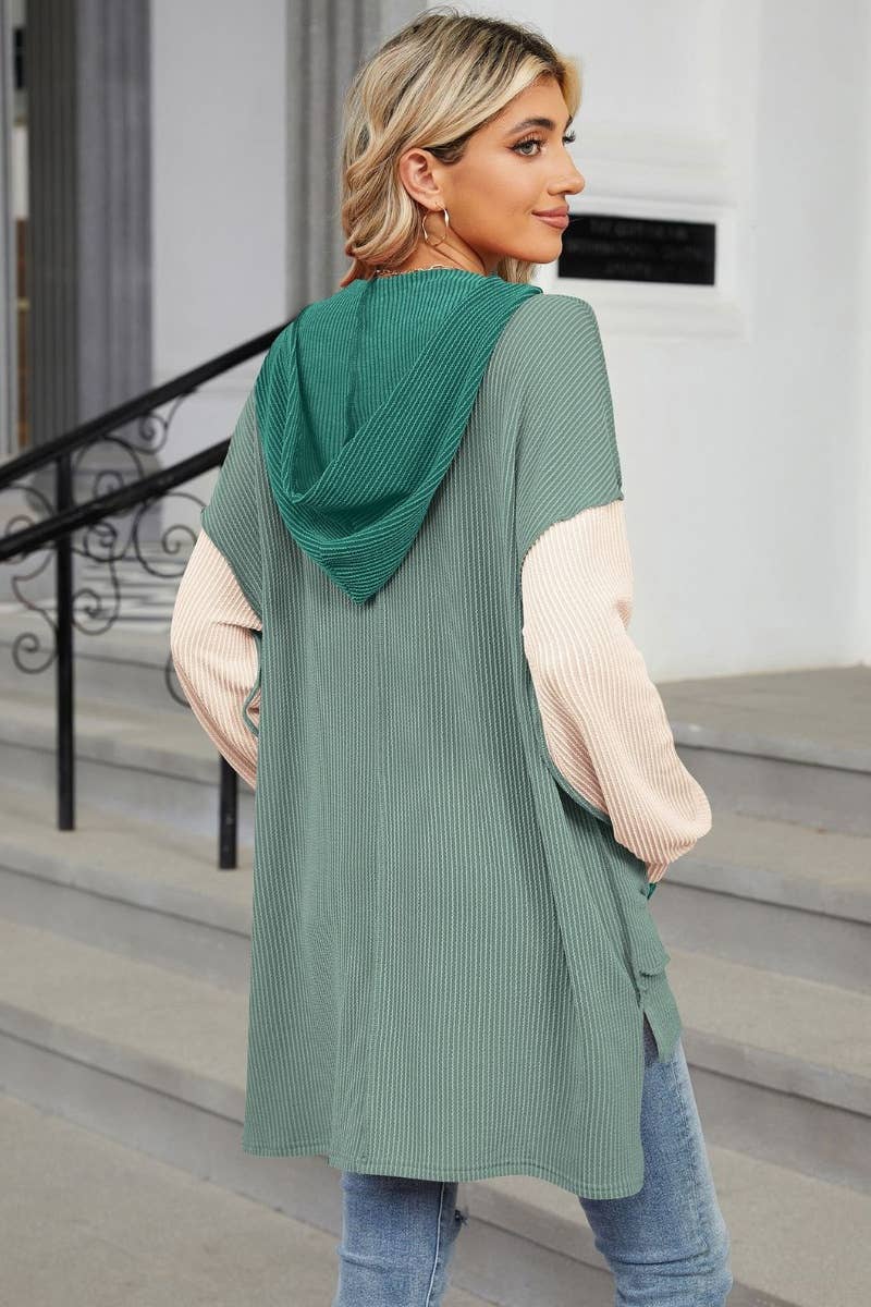 CWOHOL0999_COLOR-MATCHING HOODED POCKET LONG-SLEEVED HOODIE