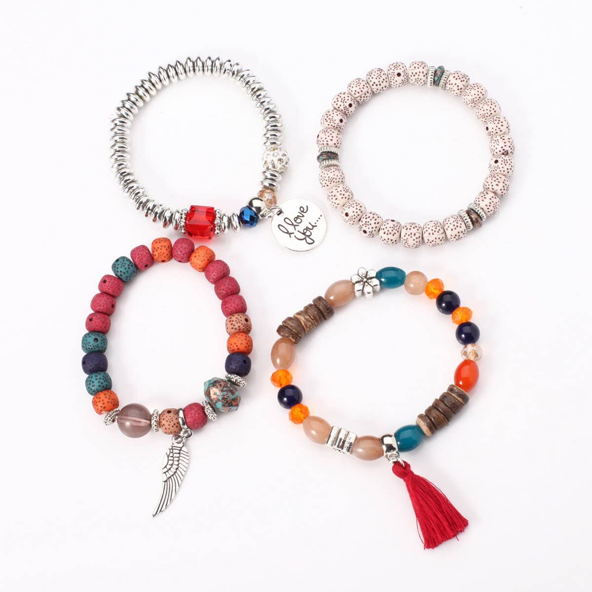 CWMM10449_BOHO WING CHARM MULTI LAYER BUDDHA BEAD BRACELET