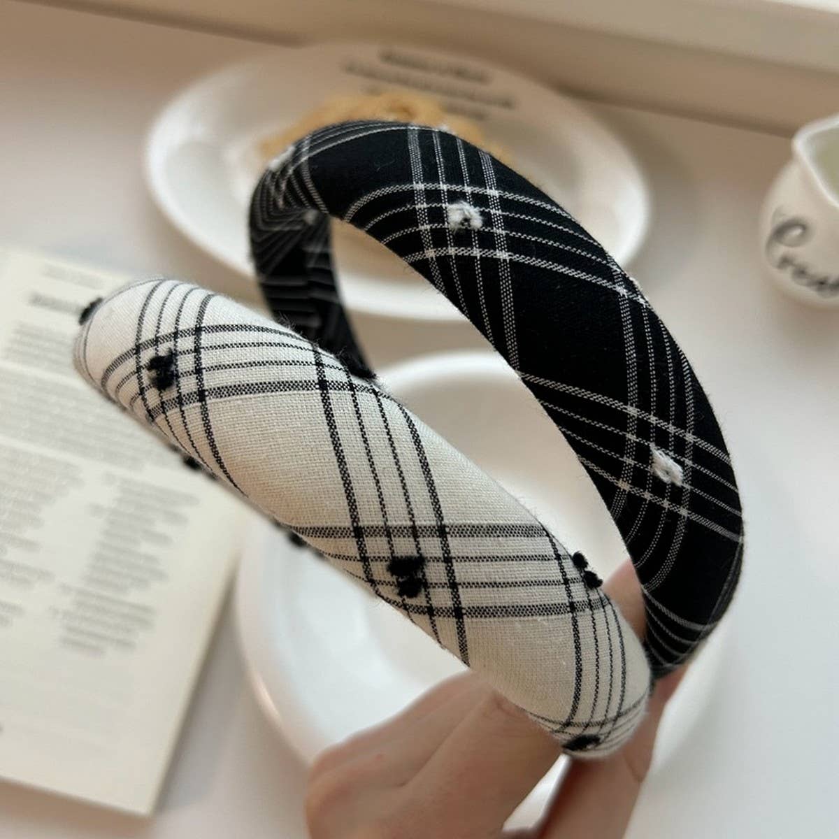 NEW RETRO BLACK AND WHITE PLAID HEADBAND