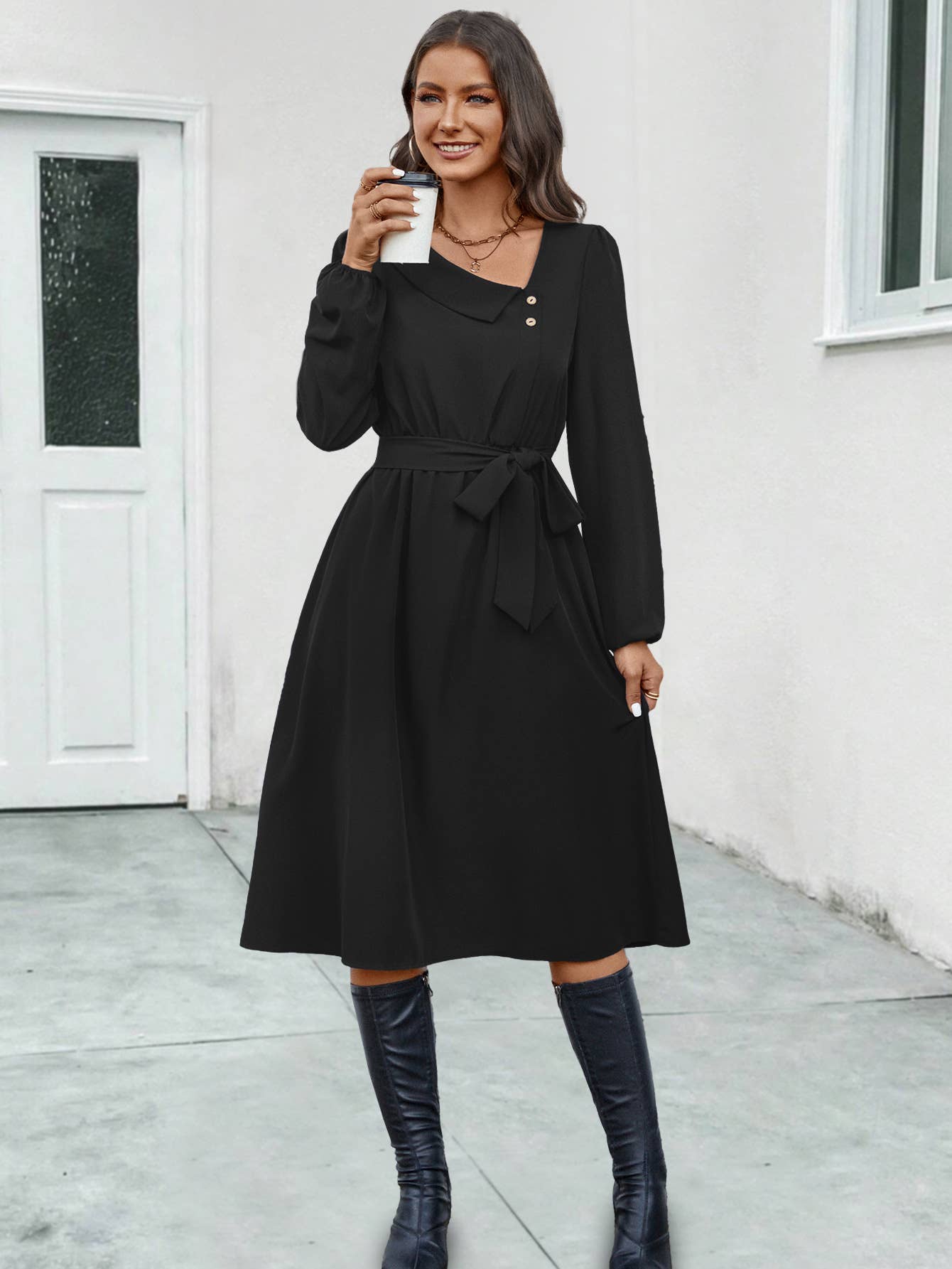 LONG-SLEEVED DRESS WITH IRREGULAR COLLAR