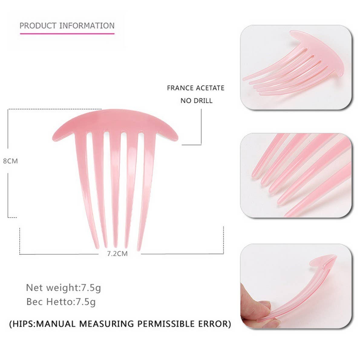 ACETATE PLATE HAIR COMB FIVE-TOOTH HAIRACCESSORIES_CWAHA4216