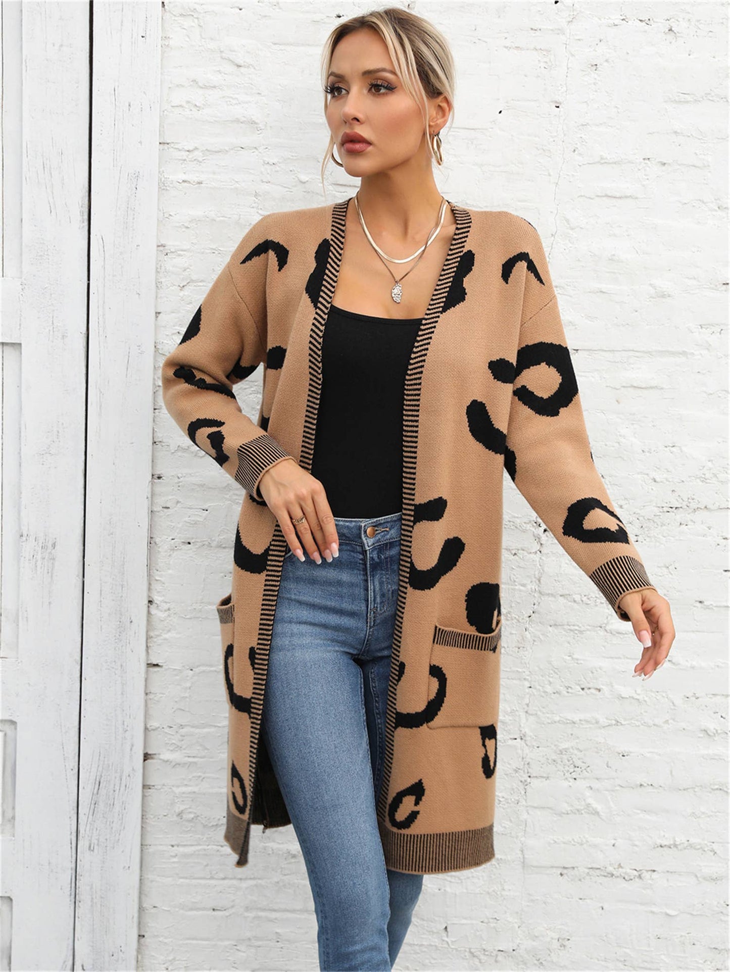 LEOPARD PRINT SWEATER LONG CARDIGAN FASHION COAT