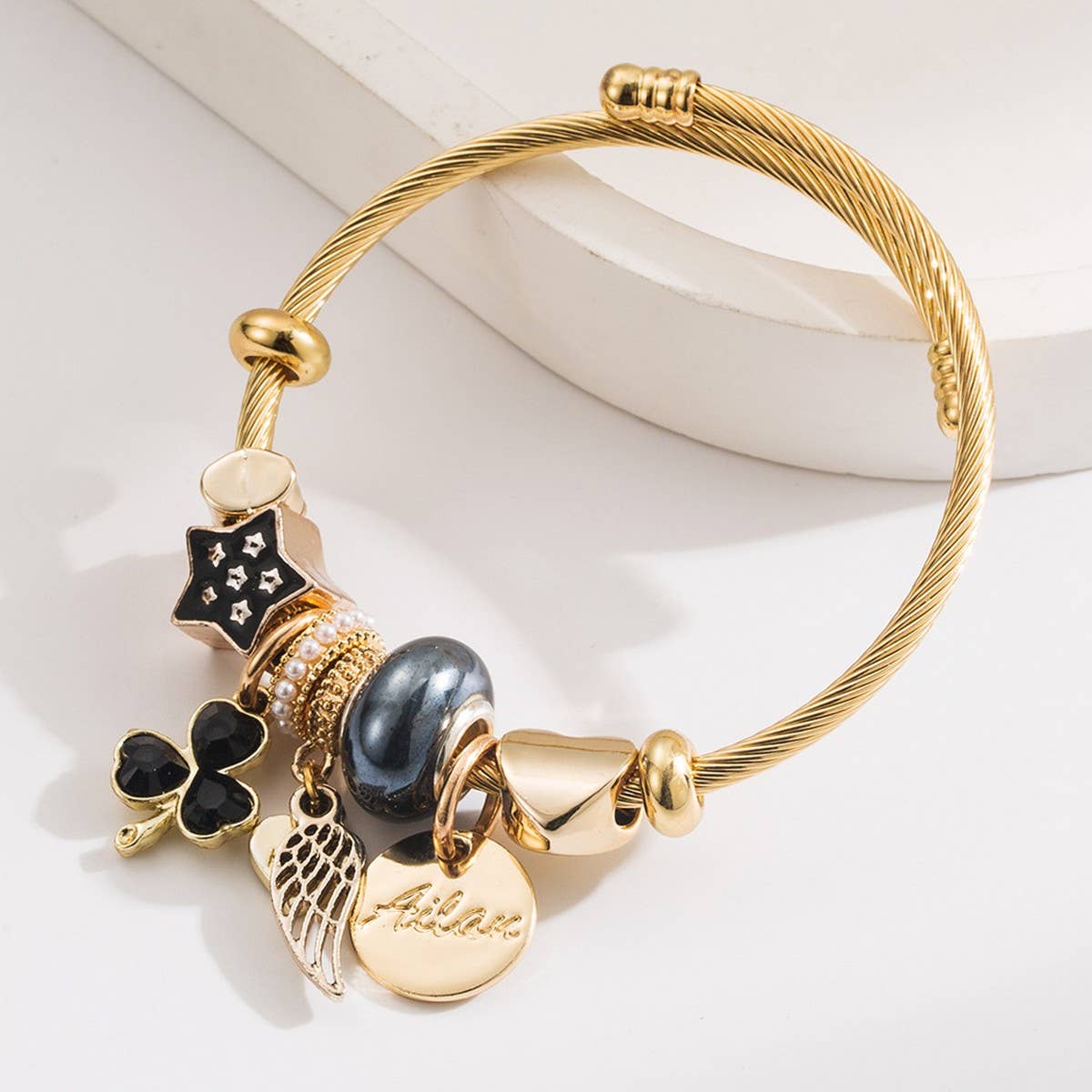 Unique Beaded Bracelet with Clover & Charms