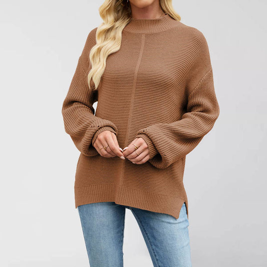 Solid color semi-high neck loose sweater