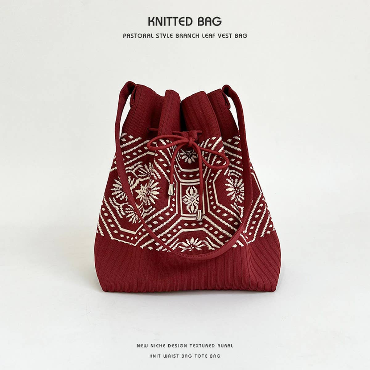 DRAWSTRING MAGNETIC CLOSURE KNITTED SHOULDER BAG_CWAB2376