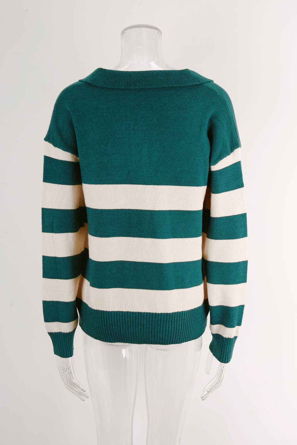 STRIPED PATCHWORK PLOL COLLAR SWEATER SWEATER