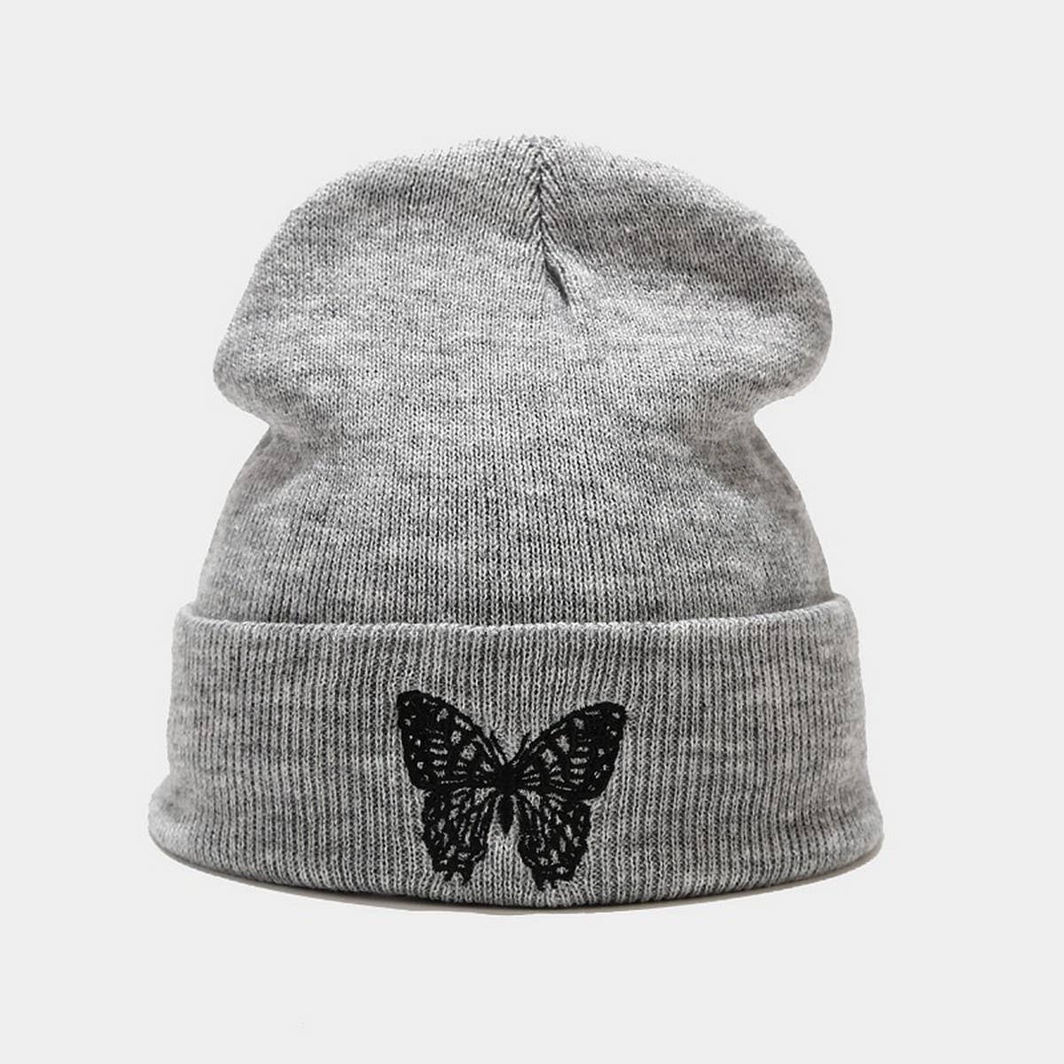 BUTTERFLY EMBROIDERY ALL-MATCH WARM KNITTED HAT_CWAH2132