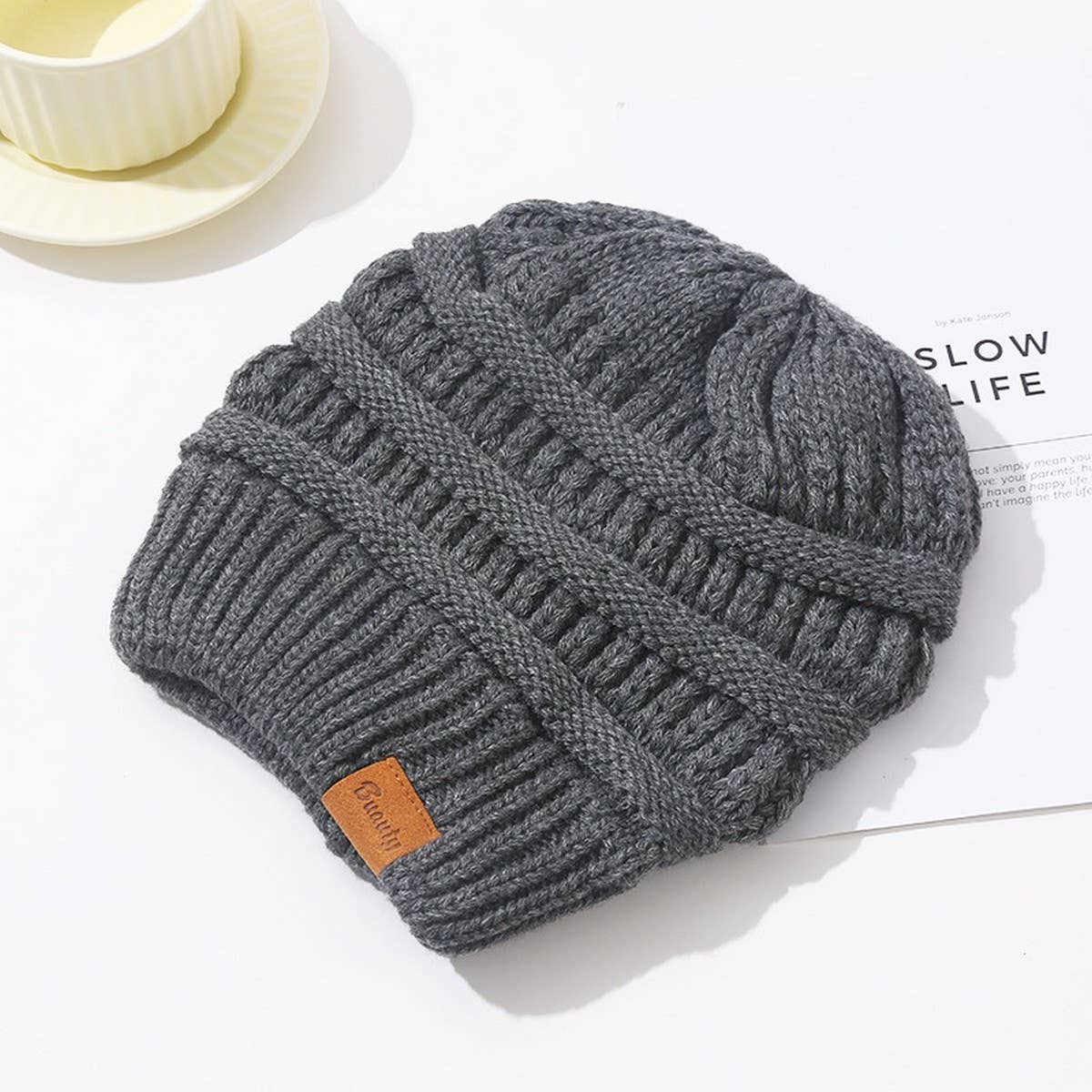 CWAH04348_CANDY COLOR KNIT BEANIE HAT WITH EAR HOLE