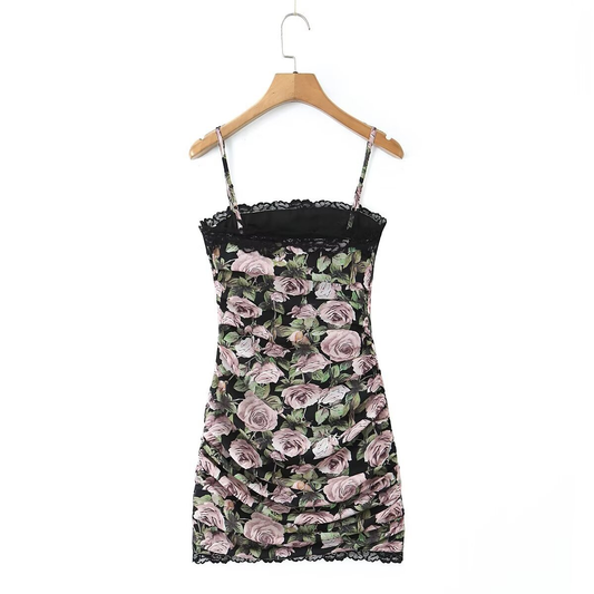 French Style Lace Rose Print Women¡¯s Slip Dress
