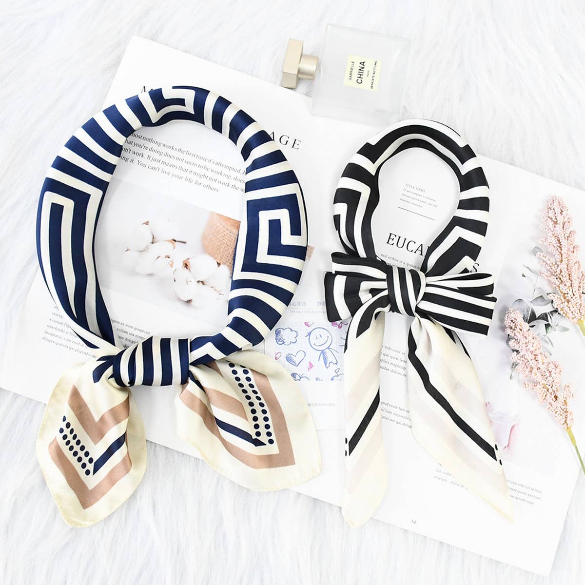 Striped Satin Square Scarf for Sun & Bag Wrap_CWASC1149