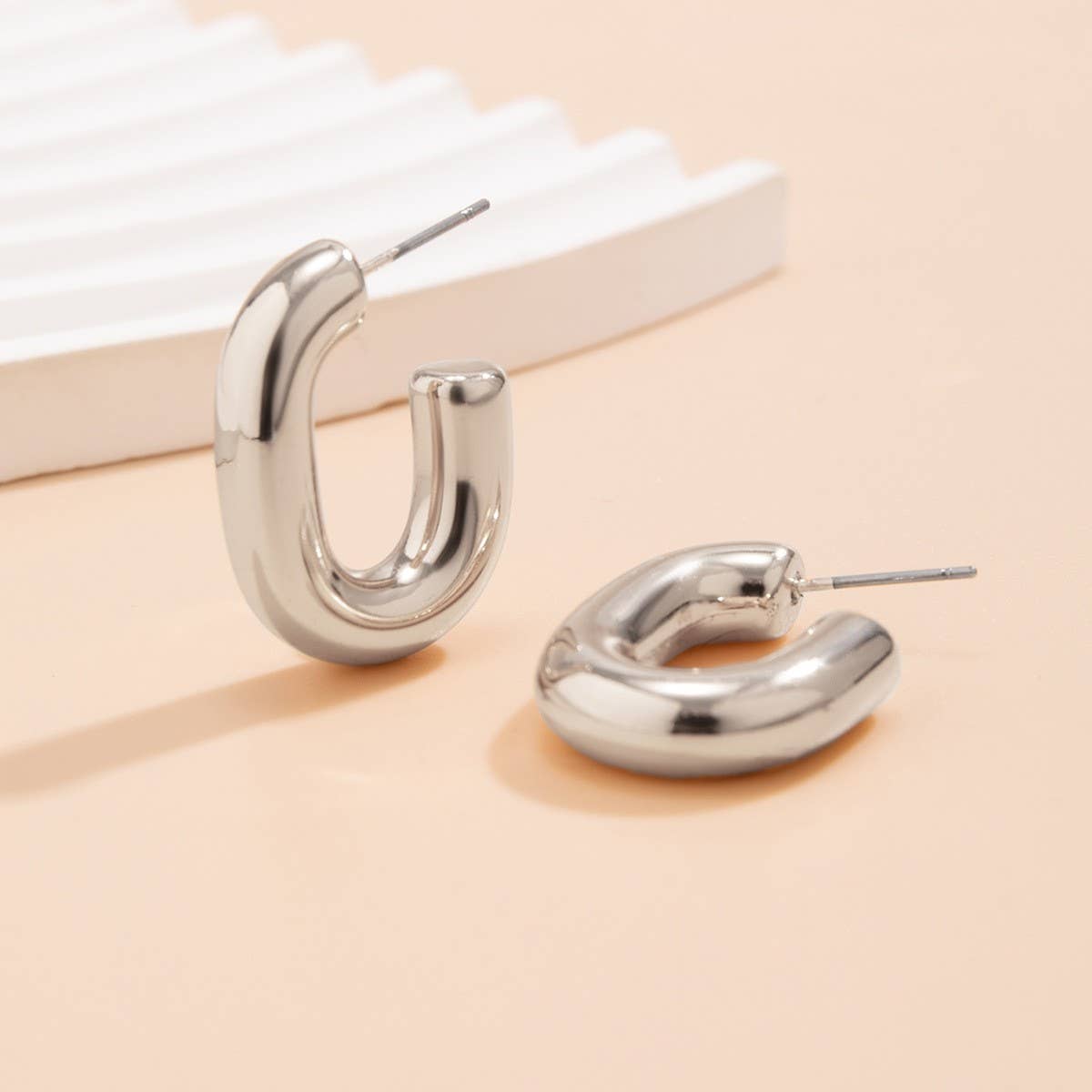 METAL WIND CIRCULAR RING THICK CHAIN EARRINGS