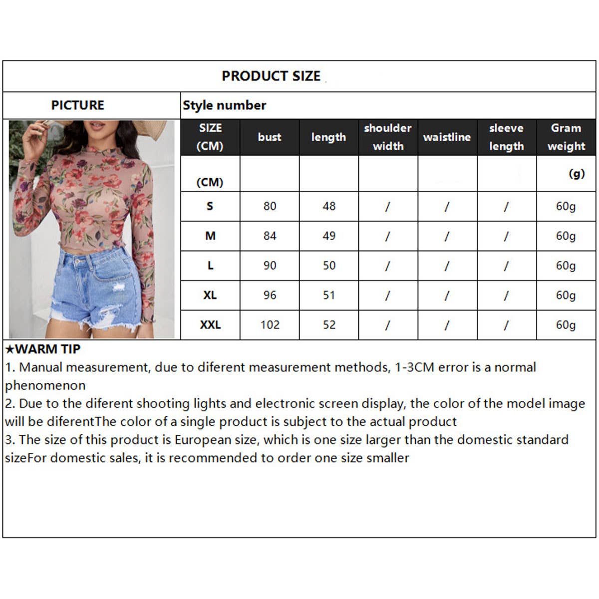 SEMI SHEER FLORAL PRINT MESH LACE SLIM FIT TOP