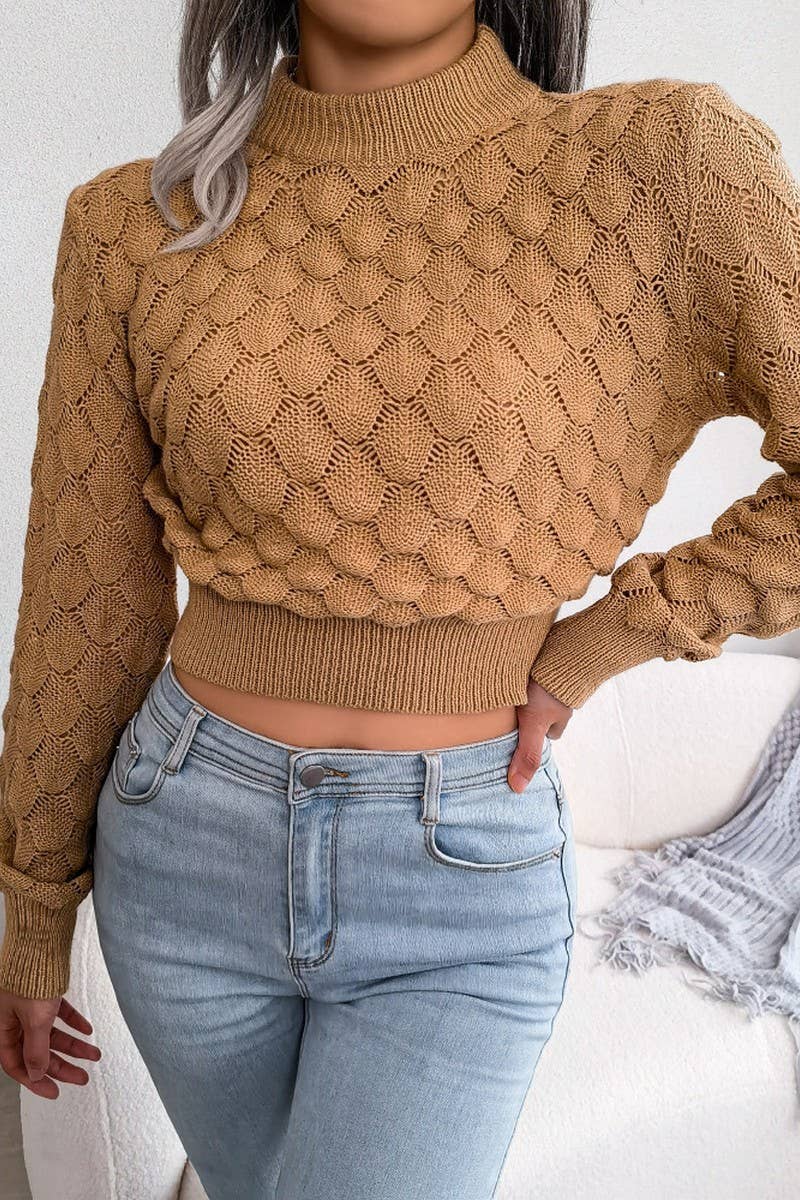 WOMEN SCALES PATTERN KNITTED HIGH NECK SWEATER_CWOSWL0465