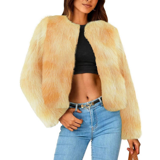 New Winter Faux Fur Round Neck Short Coat_CWMM9058