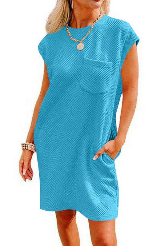 CWDSD6682_CASUAL ROUND NECK POCKET SHORT SLEEVE LOOSE DRESS
