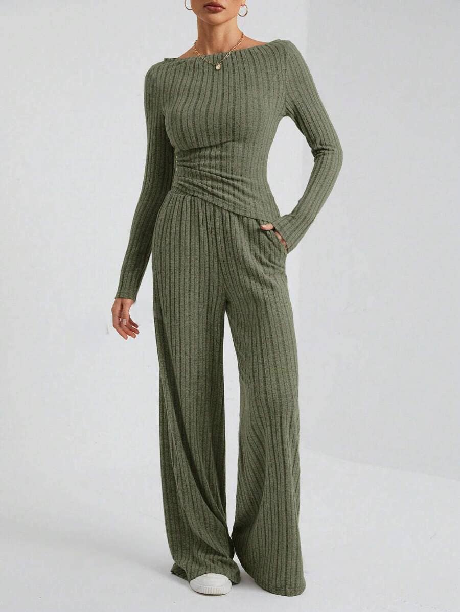 Solid-color high-neck knitted long-sleeved suit