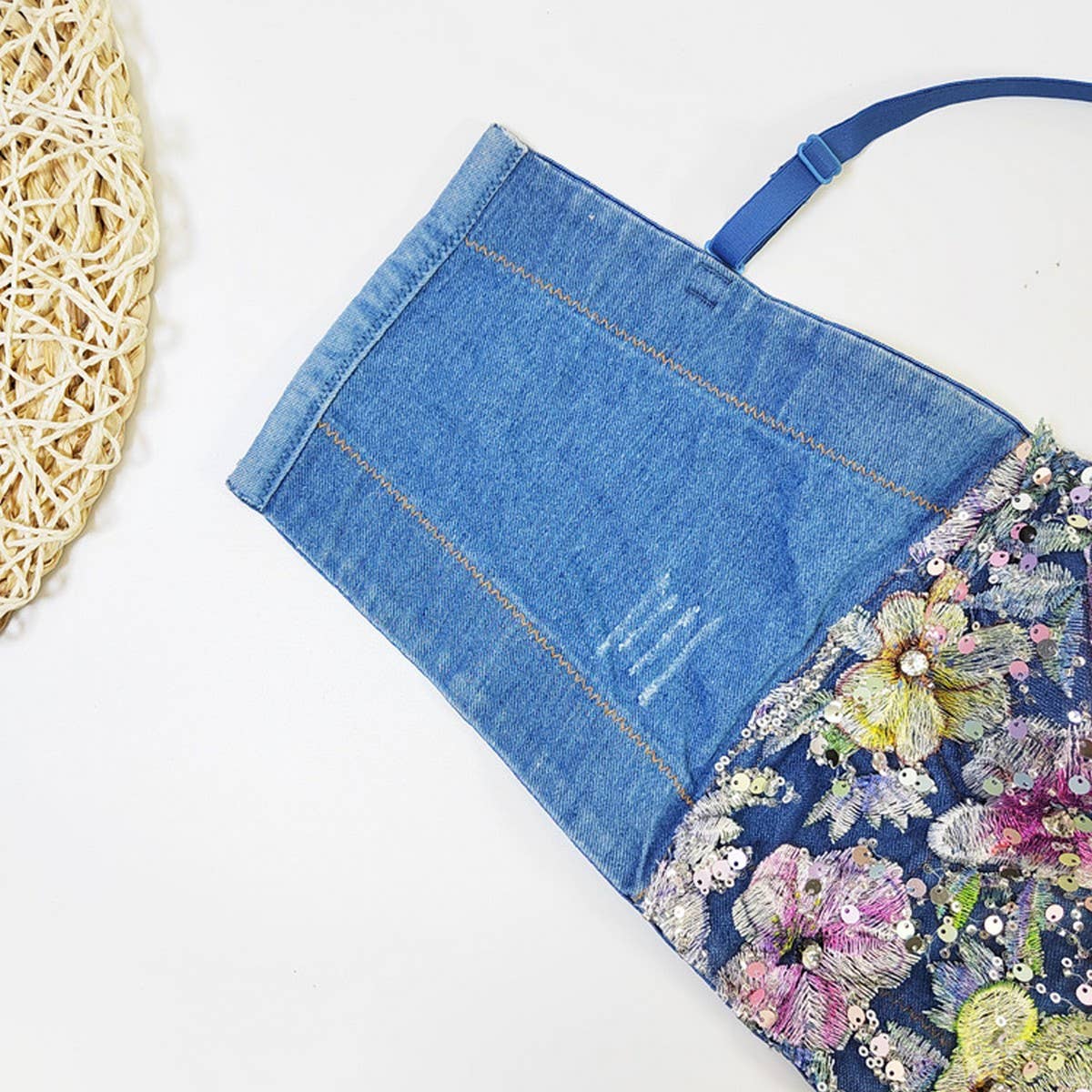 HIGH-END DENIM FLOWER PATCHWORK HERRINGBONE BRA