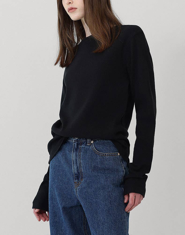 Threaded texture pure color T-shirt