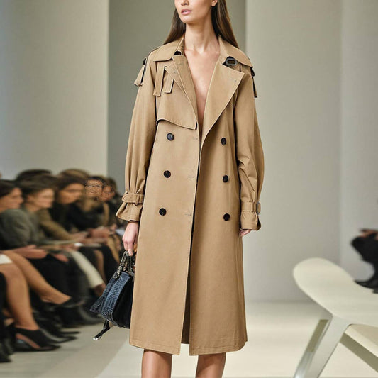 Elegant Long Trench Coat with Waist Belt & Collar