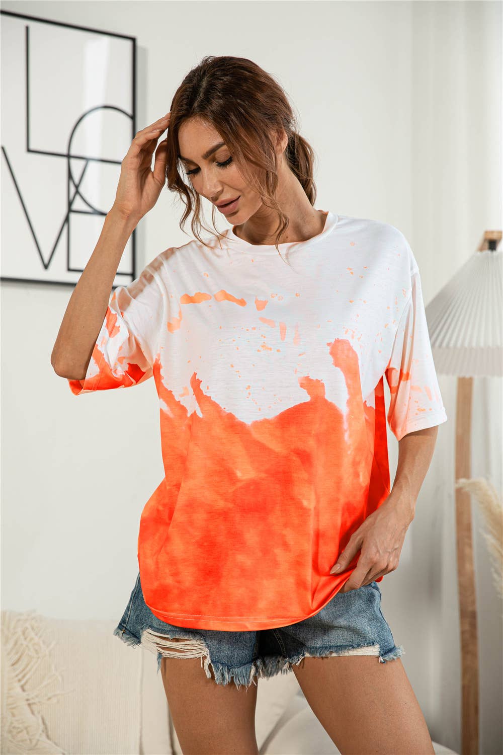 Tie-dyed and printed casual loose T-shirt