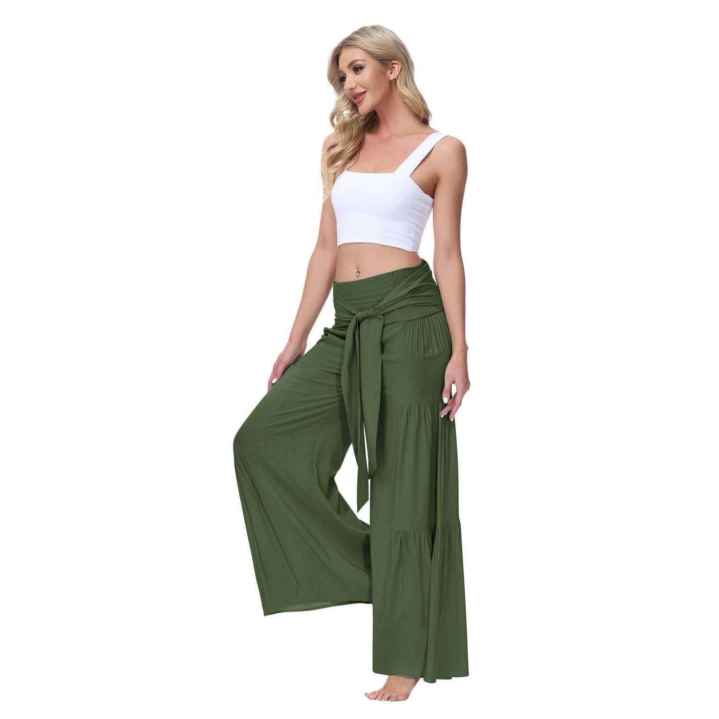 Loose tight straps pleated waists Wide-leg pants