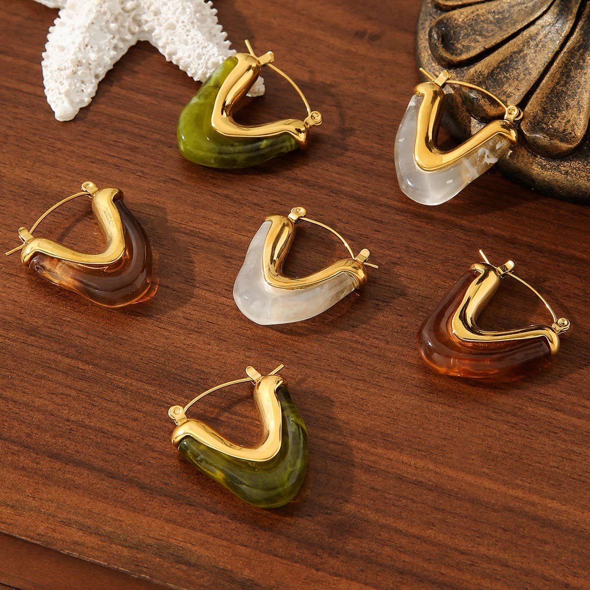 TRIANGLE GEOMETRIC STAINLESS STEEL 18KGOLD EARRINGS