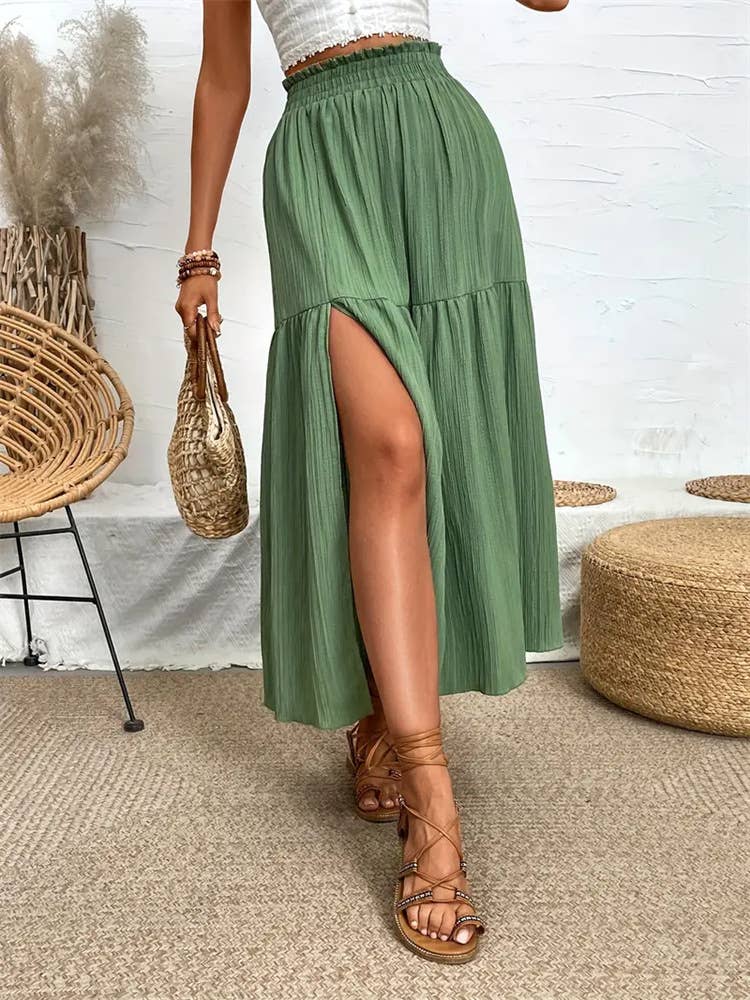 High slit flanged waist skirt