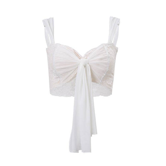 Lace mesh spliced top wrapped around the chest