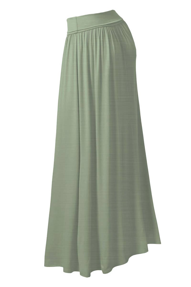 AWBLS089_High Waist Elastic Closure Gather Maxi Skirt