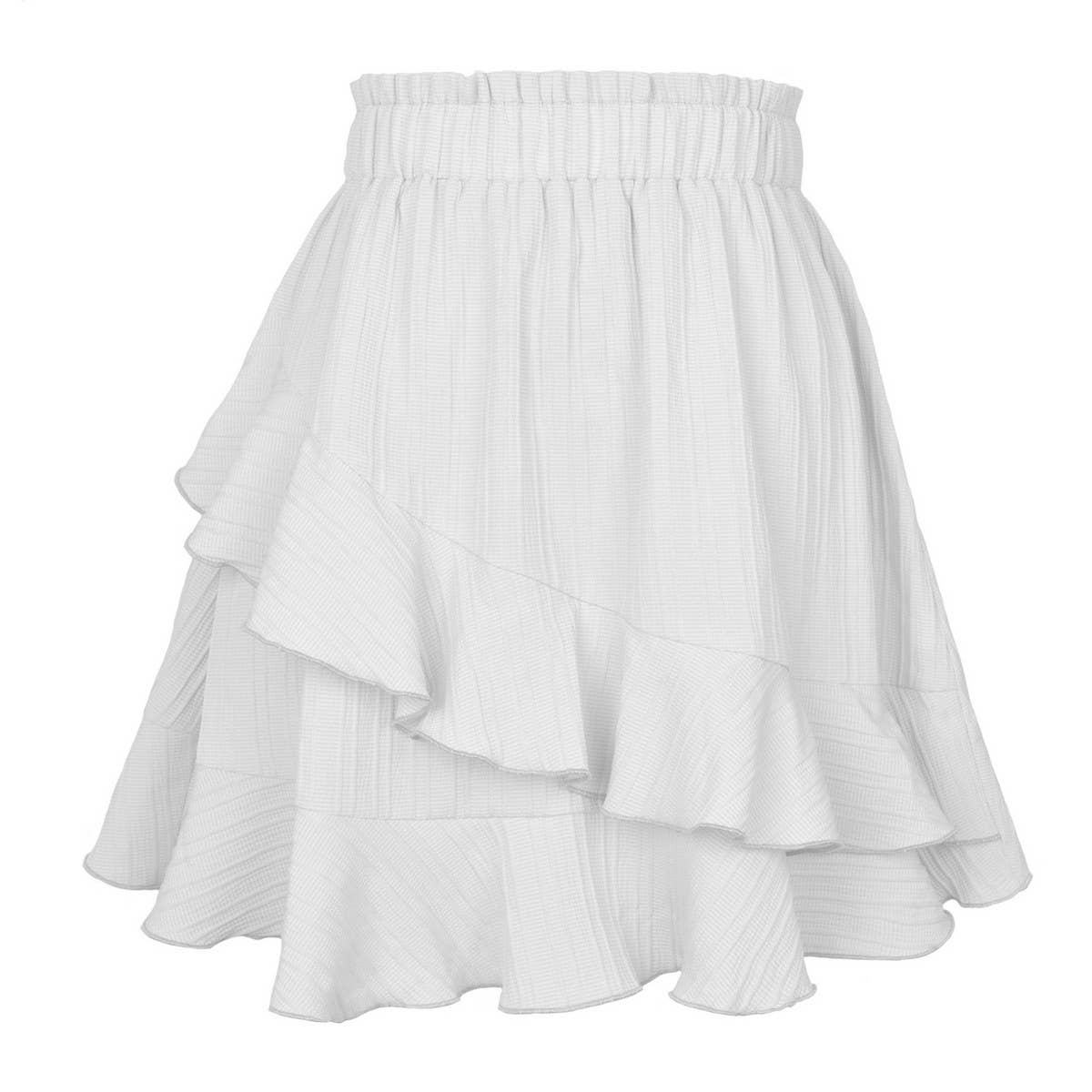 RUFFLED SKIRT HIGH WAIST SOLID COLOR SHORT SKIRT