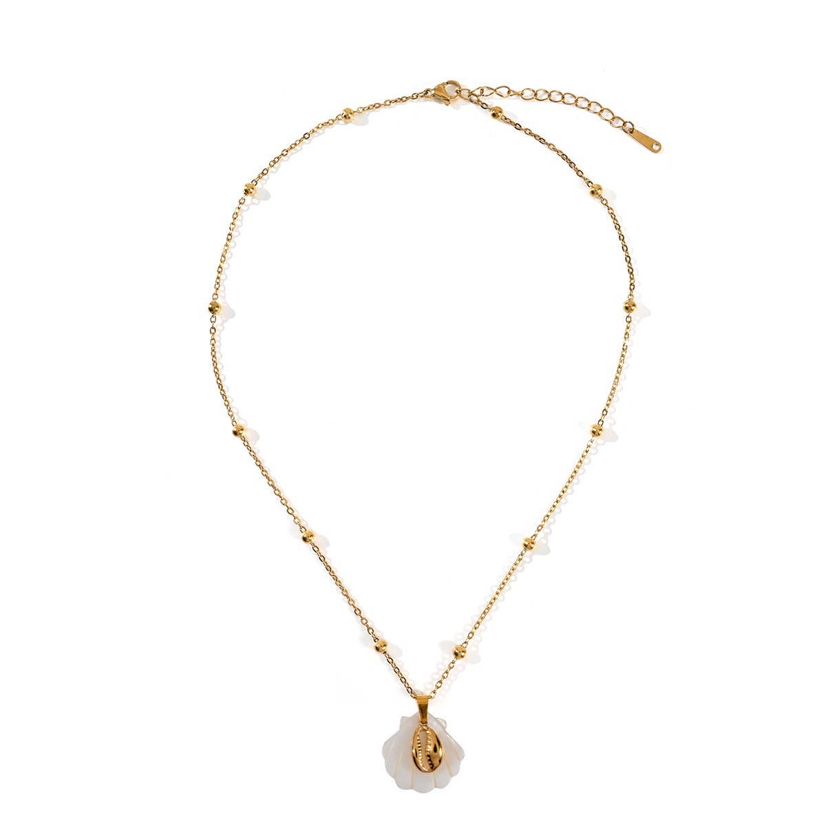 Summer Beach Steel Shell & Starfish Necklace_CWMM8862