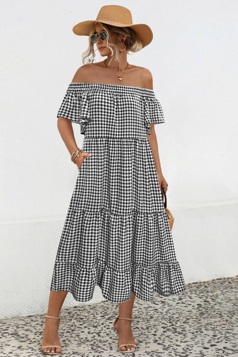 CWDMD4606_SUMMER SEXY ONE SHOULDER PLAID DRESS