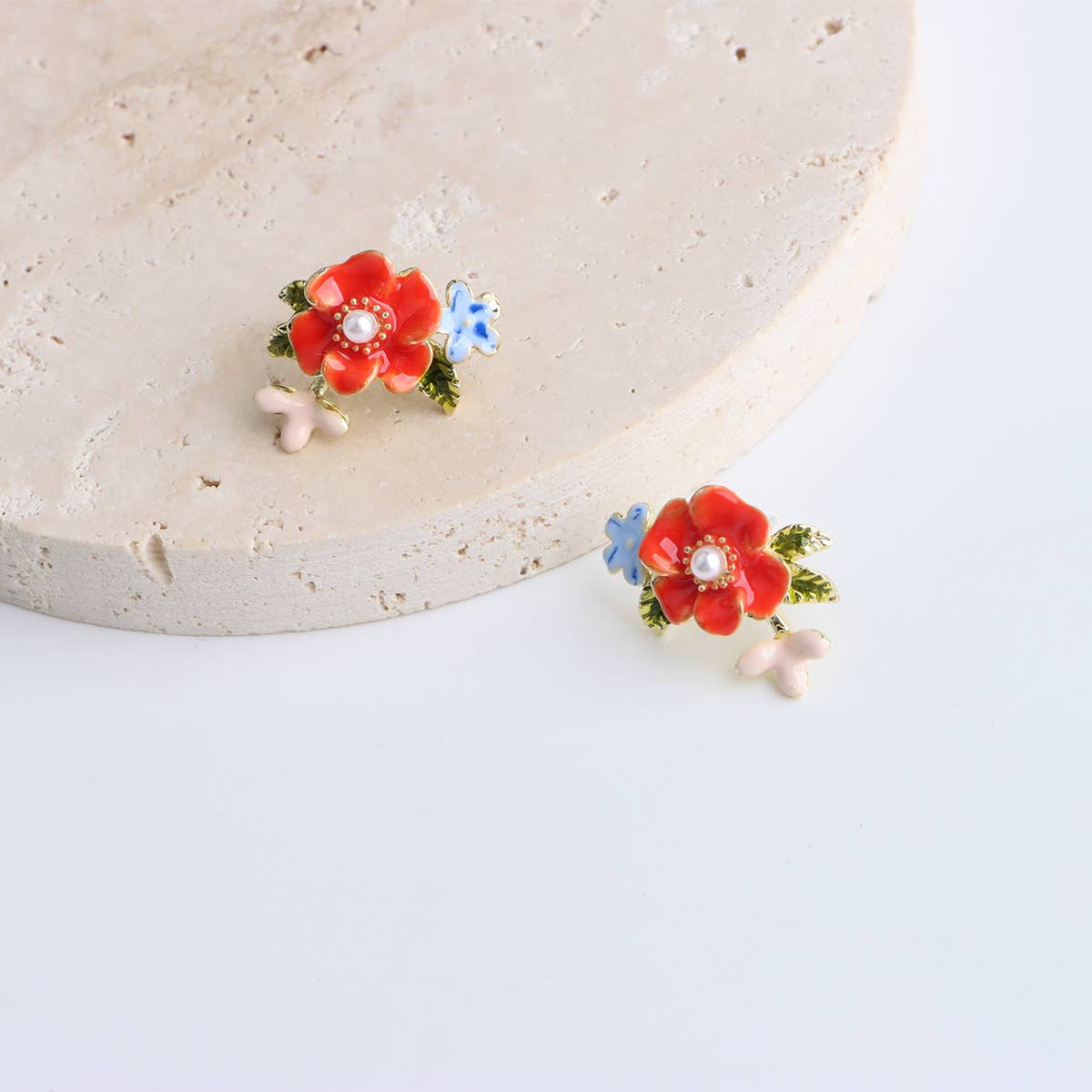 French enamel and colored glaze flower earrings