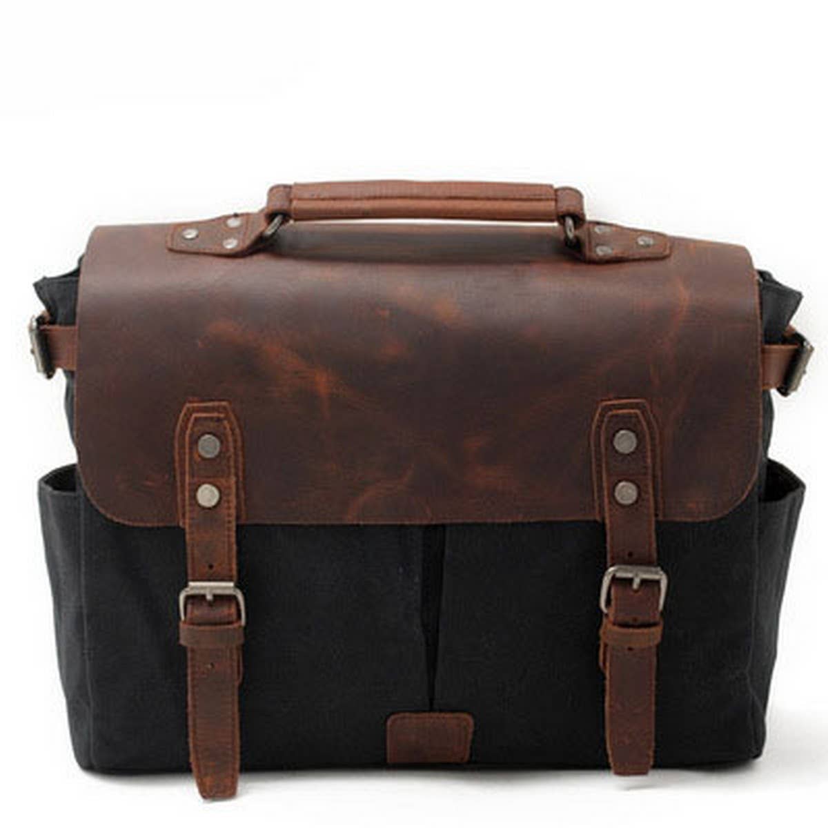 Men's Retro Waxed Canvas Leather Messenger Bag_CWAB5559