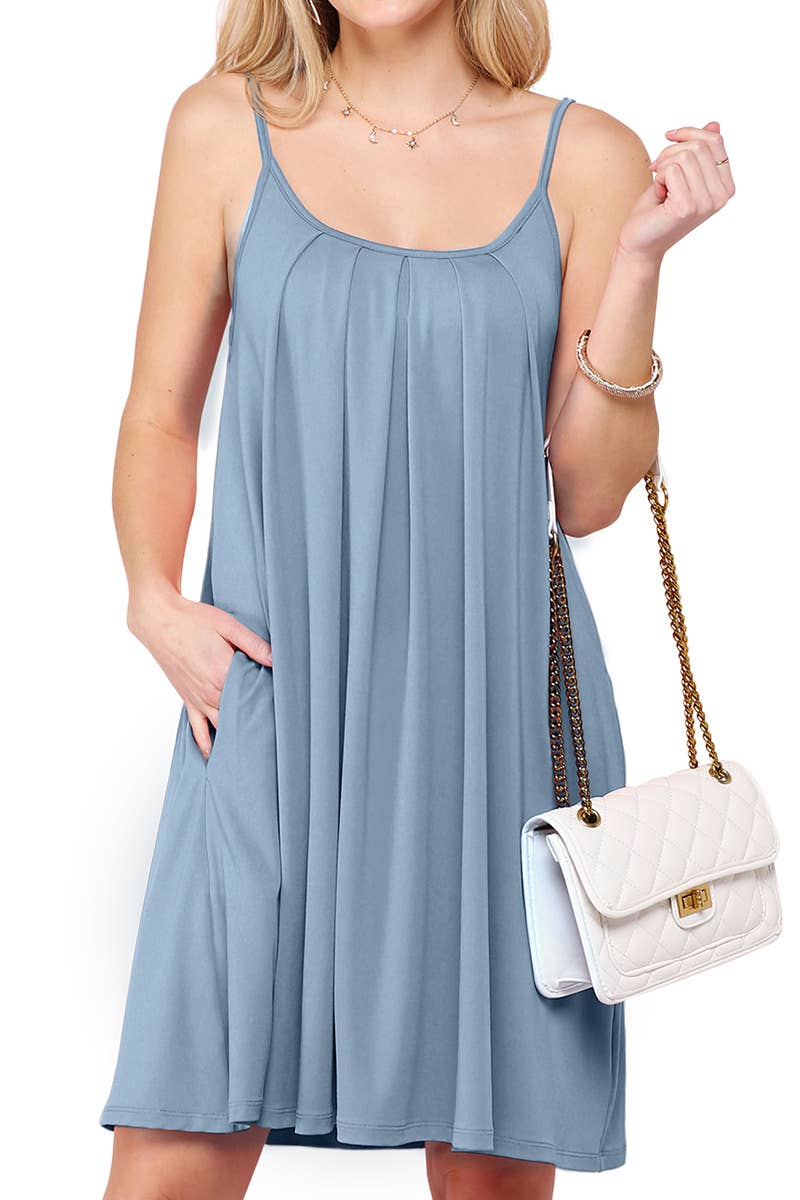 CWDSD10371_PLEATS DETAILED DRESS WITH POCKET AND STRAP