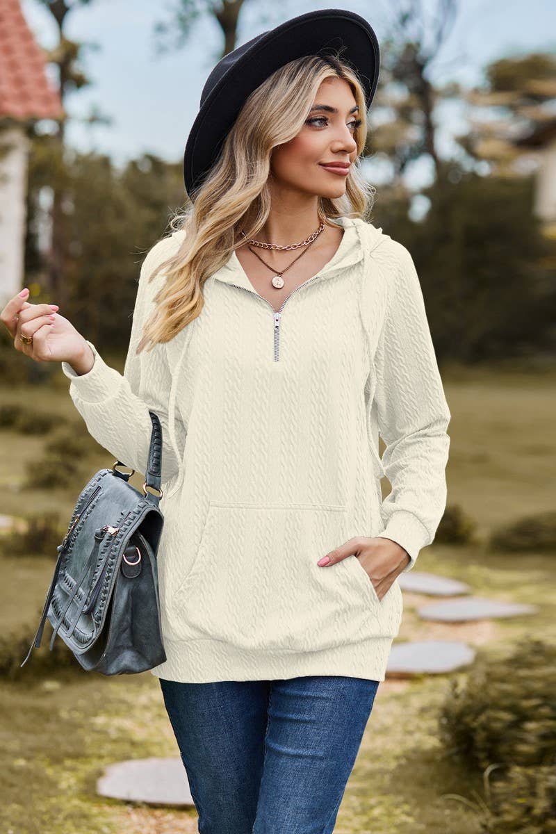 CWOHOL1094_HOODED ZIPPER LOOSE LONG SLEEVE SWEATSHIRT