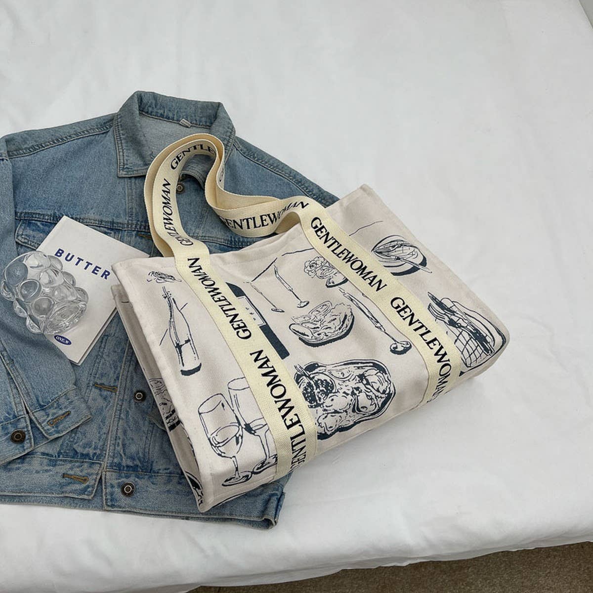 LETTER PRINTED COMMUTER CASUAL CANVAS BAG_CWAB2683