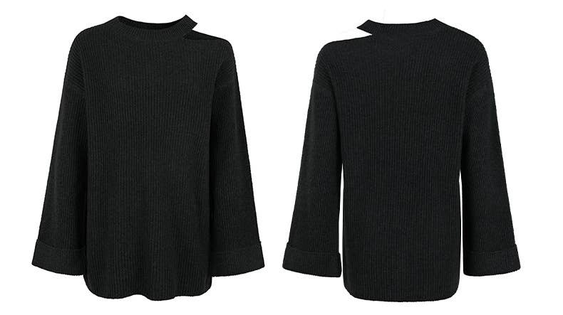 SOLID COLOR CREW NECK DROP SHOULDER SWEATER