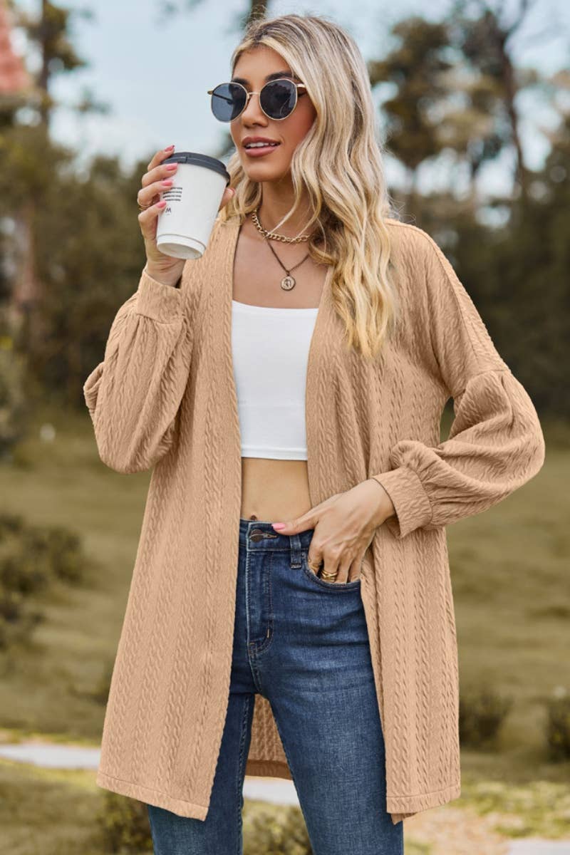 CWOCAL2082_BUTTON-FREE SOLID COLOR LONG SLEEVE CARDIGAN